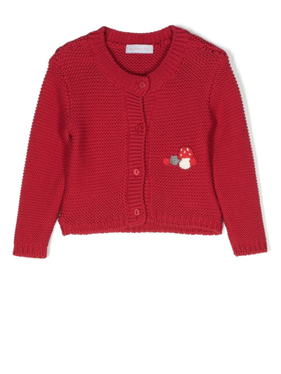 Monnalisa Cotton Tricot Knit Cardigan In Ruby Red