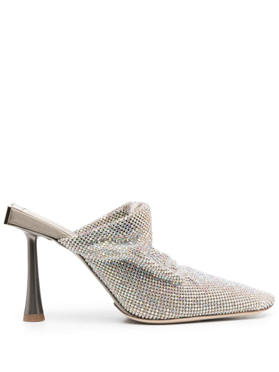 Benedetta Bruzziches Goliarda 95mm Crystal Mesh Mules In Silver