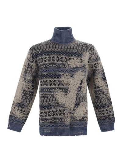 Barena Venezia Barena Man Turtleneck Pastel Blue Size M Virgin Wool