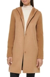 Kenneth Cole New York Double Face Wool Blend Hooded Coat In Camel