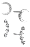 Ajoa Set Of 2 Crescent Stud Earrings In Rhodium