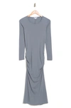 James Perse Long Sleeve Ruched Midi Dress In Arsenic