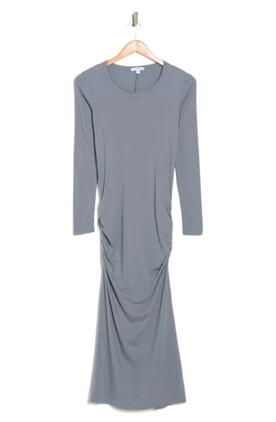 James Perse Long Sleeve Ruched Midi Dress In Arsenic