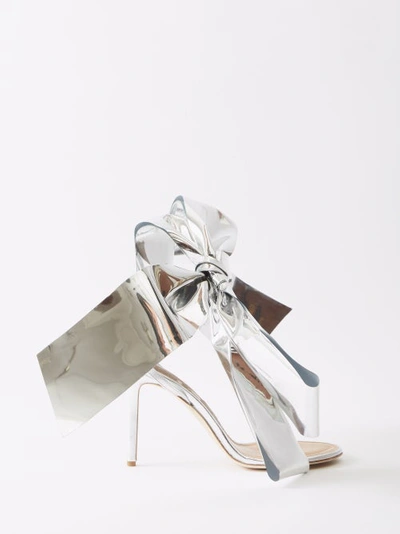 Loewe 100mm Metallic Bow Stiletto Sandals In Silver