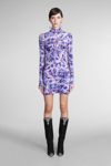 Isabel Marant Cutout Ruched Floral Print Stretch-velvet Mini Dress In Viola