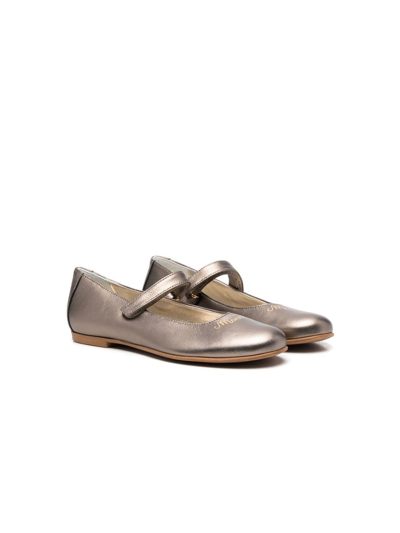 Monnalisa Kids' Logo-print Leather Ballerina Shoes In Neutrals