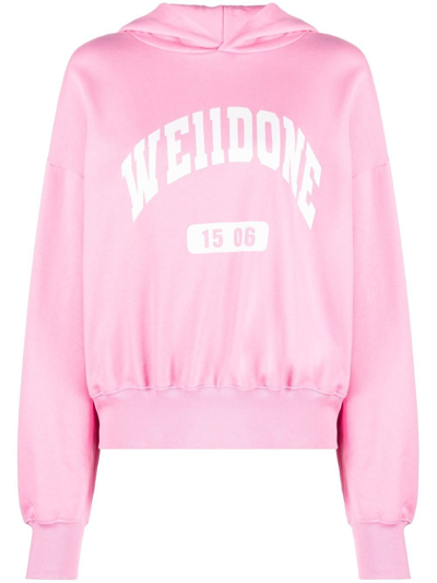 We11 Done Old School Campus Logo Hoodie In Pink