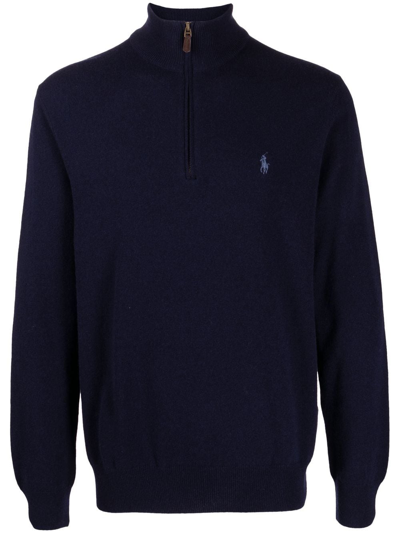 Polo Ralph Lauren Half-zip Ribbed-trim Jumper In Blue