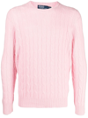 Polo Ralph Lauren Cable Knit Cotton Crewneck Sweater In Pink