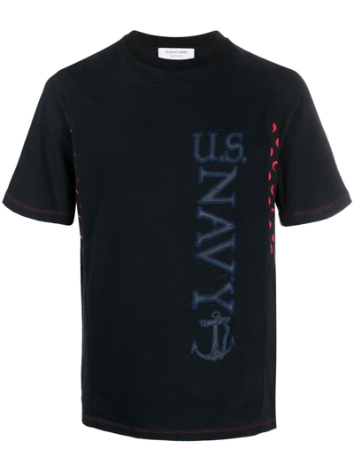 Marine Serre Logo-panel T-shirt In Black