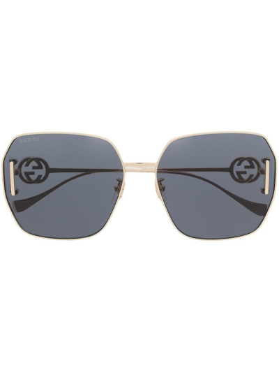 Gucci Oversized-frame Logo-plaque Sunglasses In Gold