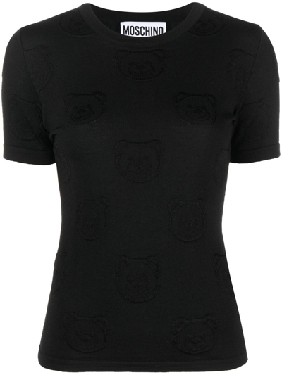 Moschino Teddy Jacquard Wool Knit Top In Black