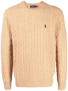 Polo Ralph Lauren Logo-embroidered Cable-knit Cotton Sweater In Beige