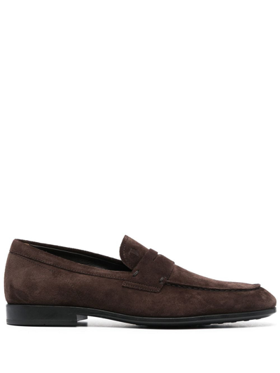 Tod's Suede Moccasin Loafers In Brown