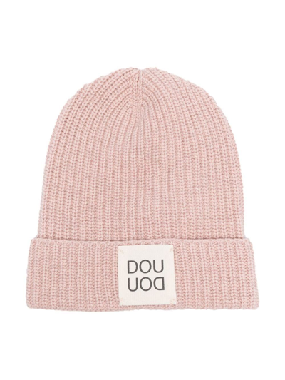 Douuod Kids' Logo-patch Ribbed Beanie In Pink