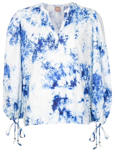 Hugo Boss Relaxed-fit Blouse In Tie-dye Organic Cotton In Blue