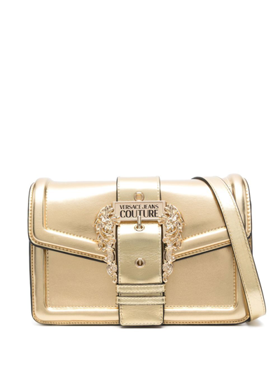 Versace Jeans Couture Logo-plaque Metallic Shoulder Bag In Gold
