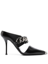 Alexander Mcqueen Punk Chain-detail Patent Leather Mules In Black