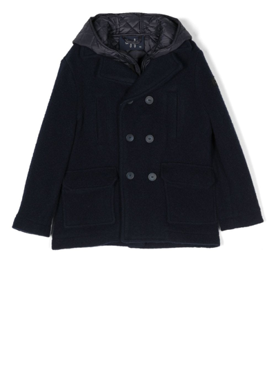 Il Gufo Kids' Hooded Double-breasted Coat In Blue