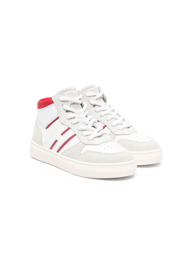 Hogan Kids' Panelled High-top Sneakers In White