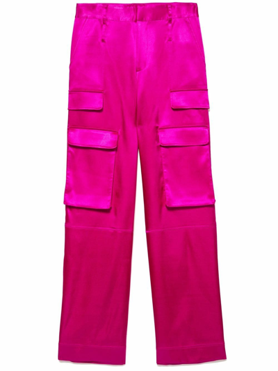 Frame Relaxed Fit Straight Leg Satin Cargo Pants In Pink-drk