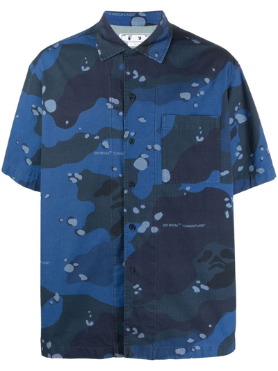 Off-white Camouflage-print Cotton Short-sleeved Shirt In Blue No Color