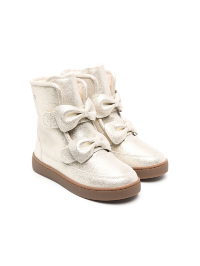 Donsje Kids' Isa Bow-detail Ankle Boots In Gold