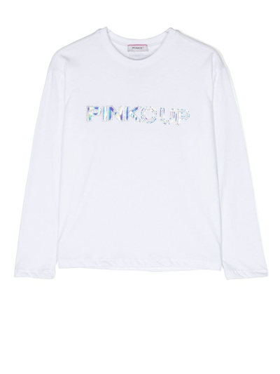 Pinko Kids' Logo-patch Long-sleeve T-shirt In White