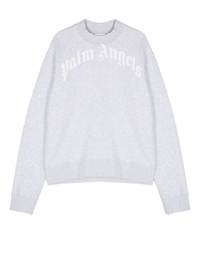 Palm Angels Kids' Logo-print Long-sleeve Stretch-cotton Sweatshirt 4-10 Years In Grey