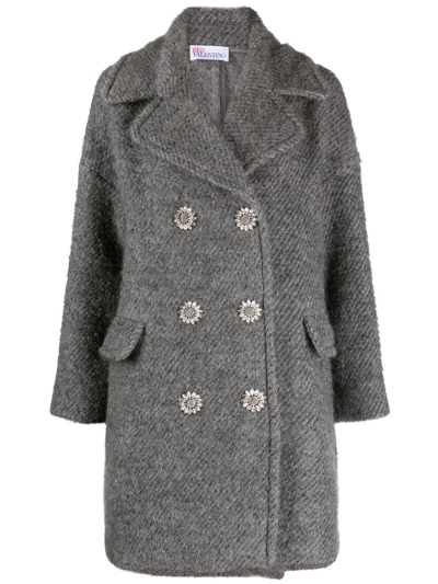 Red Valentino Flap-pockets Double-breasted Coat In Grey