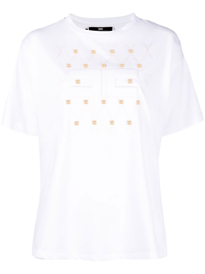 Elisabetta Franchi Stud-detailed Cotton T-shirt In White | ModeSens