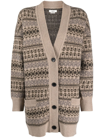 Isabel Marant Étoile Jacquard Merino Wool Cardigan In Neutrals