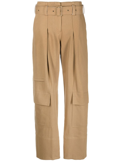 Low Classic Belted Wide-leg Trousers In Neutrals