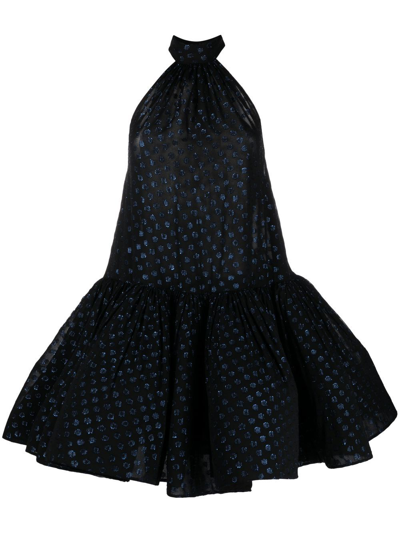 Lanvin Silk Flared Polka-dot Dress In Blue