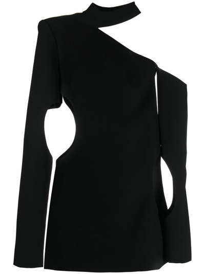 Monot One-shoulder Cutout Satin Mini Dress In Black