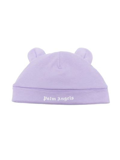 Palm Angels Babies' Bear Ear Cotton Beanie Hat In Purple