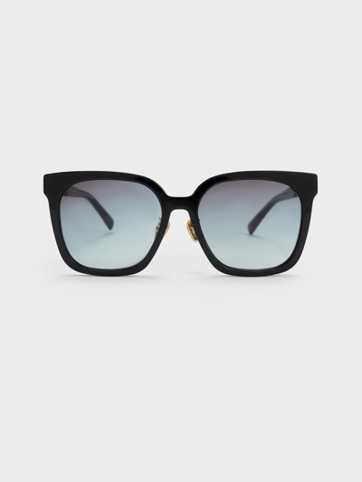 Charles & Keith Open Wire Square Acetate Sunglasses In Black