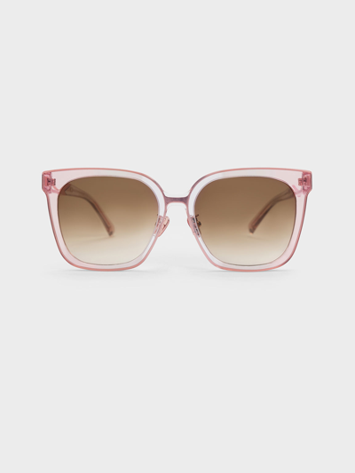 Charles & Keith Open Wire Square Acetate Sunglasses In Pink