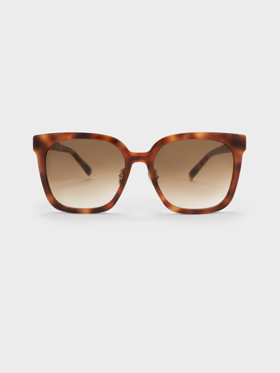 Charles & Keith Open Wire Square Acetate Sunglasses In T. Shell