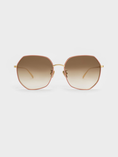 Charles & Keith Tinted Geometric Sunglasses In Pink