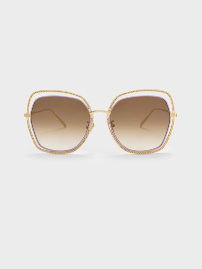 Charles & Keith Cut-out Double-frame Butterfly Sunglasses In Violet