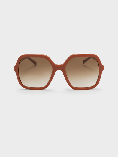 Charles & Keith Acetate Braided Temple Butterfly Sunglasses In Clay