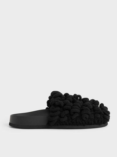 Charles & Keith Textured Flat Mules In Black