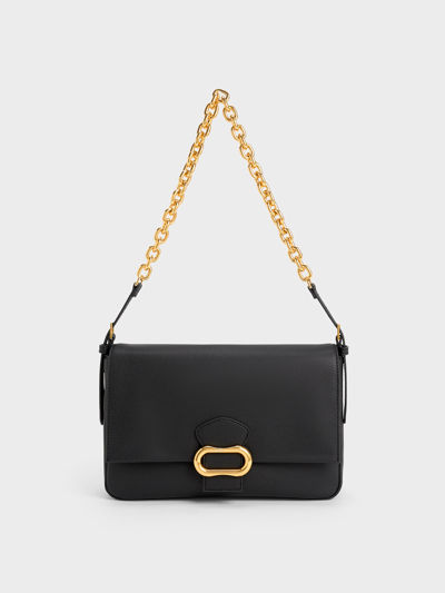 Charles & Keith Daki Belted Trapeze Bag In Black