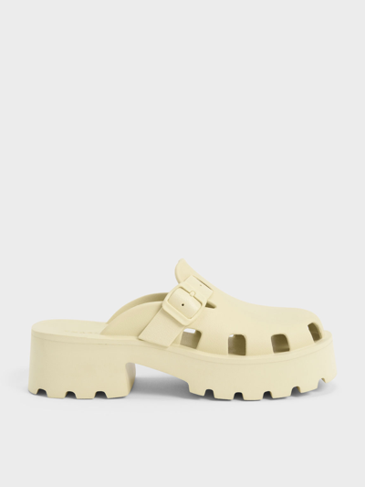 Charles & Keith Mae Buckled Platform Mules In Butter