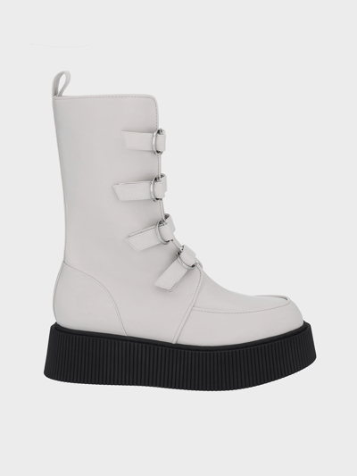 Charles & Keith Cordova Buckled Platform Boots In White