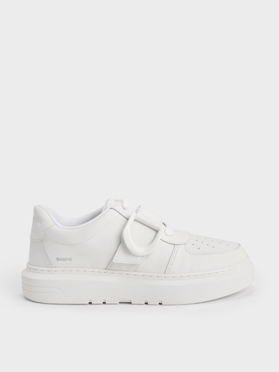 Charles & Keith Gabine Leather Low-top Sneakers In White