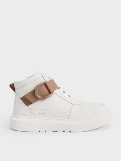 Charles & Keith Gabine Leather High-top Sneakers In Brown