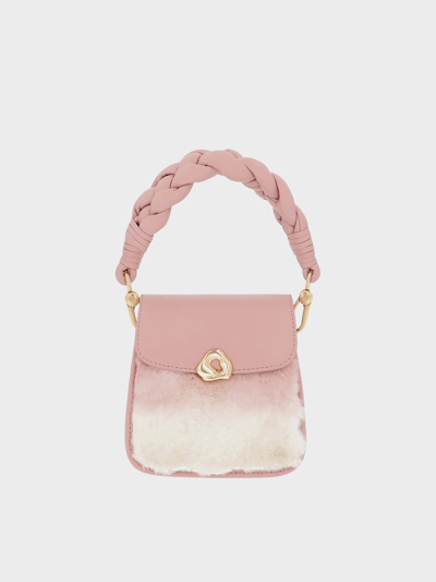 Charles & Keith Moira Furry Braided Handle Pouch In Light Pink