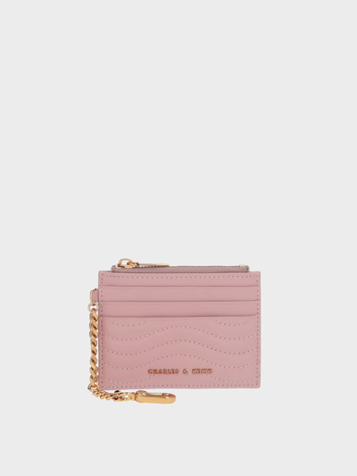 Charles & Keith Aubrielle Stitch-trim Zip Cardholder In Light Pink